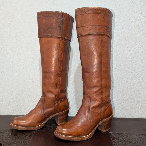 Frye Black Label Vintage Knee High Stitching Brown Western Riding Boot size 6 - Picture 2 of 16